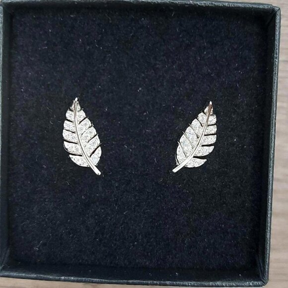 925 Sterling Silver Feather Earrings - Picture 7 of 9